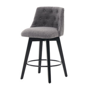 English Elm 007-360° Swivel Bar Stools Set of 2 25" Counter Height Linen Tufted Back Solid Wood Frame Durable Upholstery Dark Gray W2636P242117