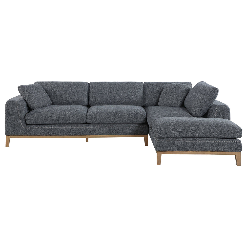 English Elm Harlan Mid-Century Grey L-Shape Sectional Sofa with Wooden Platform Base, Plush Upholstery & Pillows B062S01154