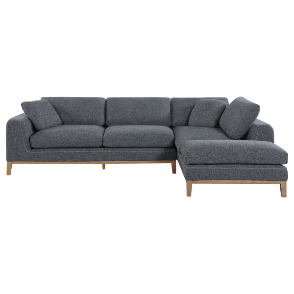 English Elm Harlan Mid-Century Grey L-Shape Sectional Sofa with Wooden Platform Base, Plush Upholstery & Pillows B062S01154