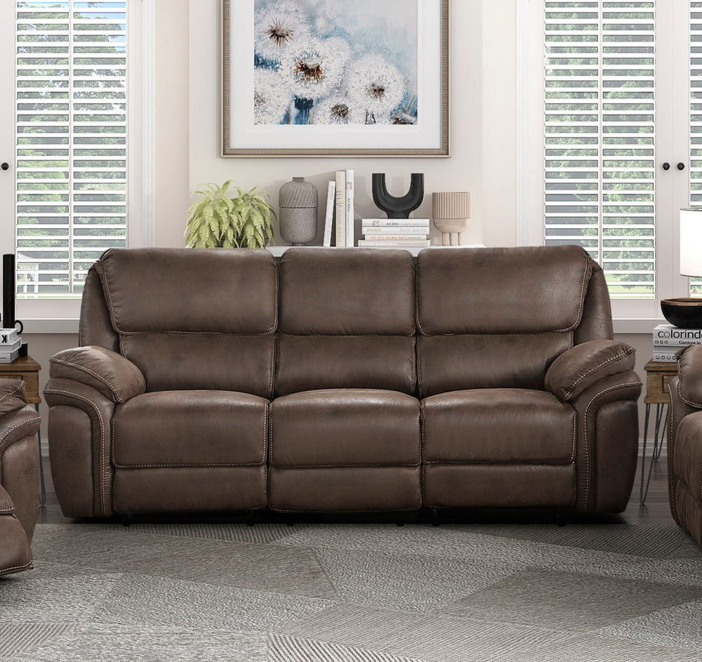 English Elm Plush Microfiber Power Reclining Sofa with Usb Port and Solid Wood Frame Brown B011P230404