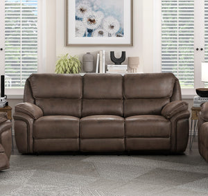 English Elm Plush Microfiber Power Reclining Sofa with Usb Port and Solid Wood Frame Brown B011P230404
