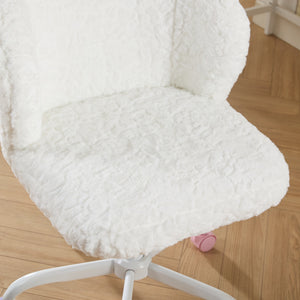 English Elm A&A Plush Faux Fur Office Chair with Ergonomic Wrap Back, Breathable No-Shed Seat and Stable Base Ivory W1143P324154