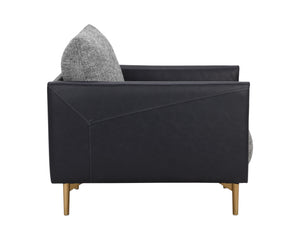 Sunpan Ashi Armchair - Stylish Nash Zebra Upholstered Comfort with Coal Black Faux Leather & Brass Accents