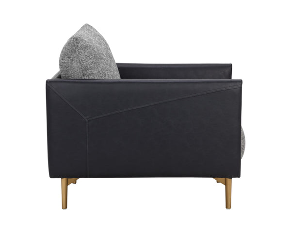 Sunpan Ashi Armchair - Stylish Nash Zebra Upholstered Comfort with Coal Black Faux Leather & Brass Accents