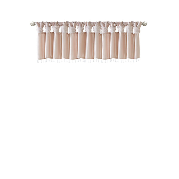 JLA Home Madison Park - Lightweight Faux Silk Valance with Beaded Hem, Lined Twist-Top Drapery for Privacy & Elegance Blush MP41-6325