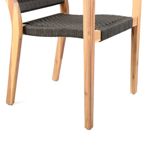 English Elm Rivani Eucalyptus Wood Outdoor Dining Chairs Set of 2 — Teak Finish, Charcoal Rope, Tall Back Comfort B2736P354401