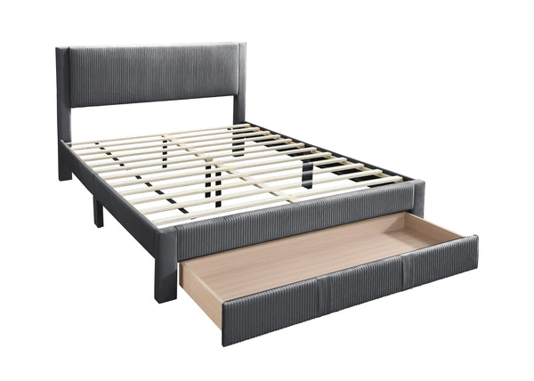 English Elm Contemporary Corduroy Upholstered Full Platform Bed with Storage Drawer Charcoal B011P418589