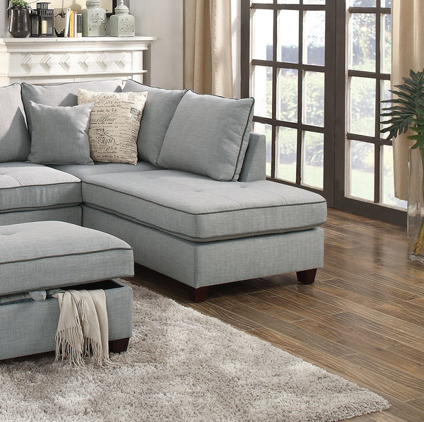 English Elm Beautiful 3-pcs Sectional Sofa with Reversible Chaise and Storage Ottoman Plush Summer Hues Comfort LIGHT GREY 76 L x 35 W x 16 H B011S01055
