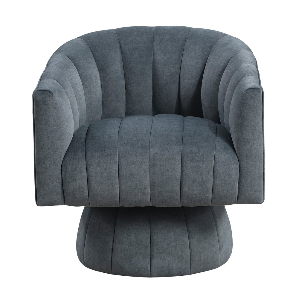English Elm Dark Gray Velvet Swivel Barrel Chair with Channel Stitching, 360° Comfort, High-Density Foam, 300lb Capacity B011P329258