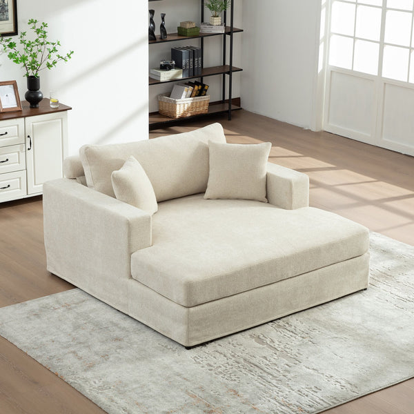 English Elm 56.3" Wide Chenille Linen Convertible Sofa Bed with Pocketed Springs and Matte Black Legs Beige W3189S00007