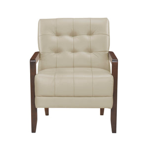 English Elm Modern Tufted Leather Accent Chair with Walnut Wood Frame, Upholstered Seat, Compact Stylish Design Beige 28 L x 21 W x 25.75 H B011P271921