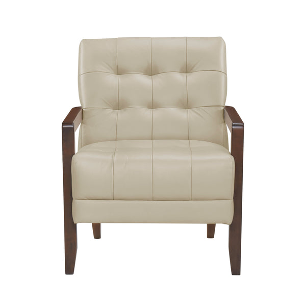 English Elm Modern Tufted Leather Accent Chair with Walnut Wood Frame, Upholstered Seat, Compact Stylish Design Beige 28 L x 21 W x 25.75 H B011P271921