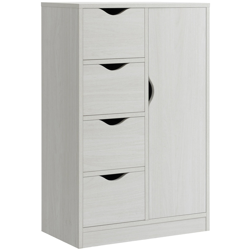 English Elm HOMCOM Freestanding Storage Cabinet with 4 Drawers and Door, Space-Saving Bathroom Organizer, 32.75" H White W2225P217728