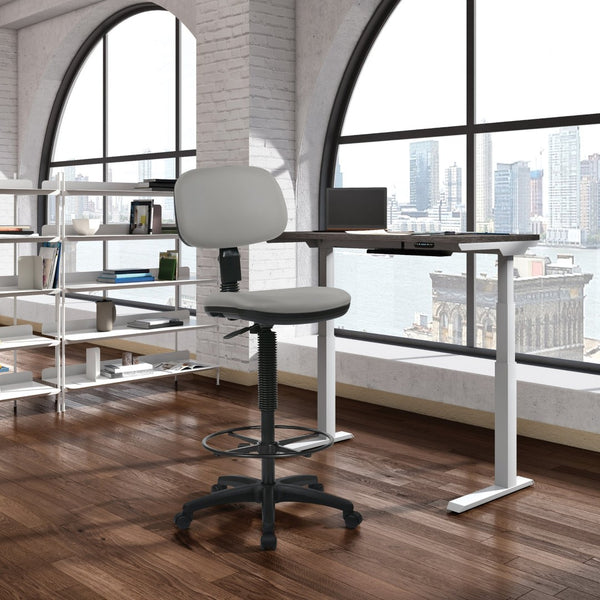 OSP Home Furnishings Sculptured Ergonomic Drafting Chair with Vinyl Upholstery for Studio and Lab Workspaces Dillon Steel DC517V-R112