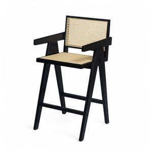 English Elm Christopher Knight Home® - 27'', Modern minimalist bar stool set of 2 with cane PE rattan seats, solid rubberwood frame, durable craft finish Black,Natural N780P237929B