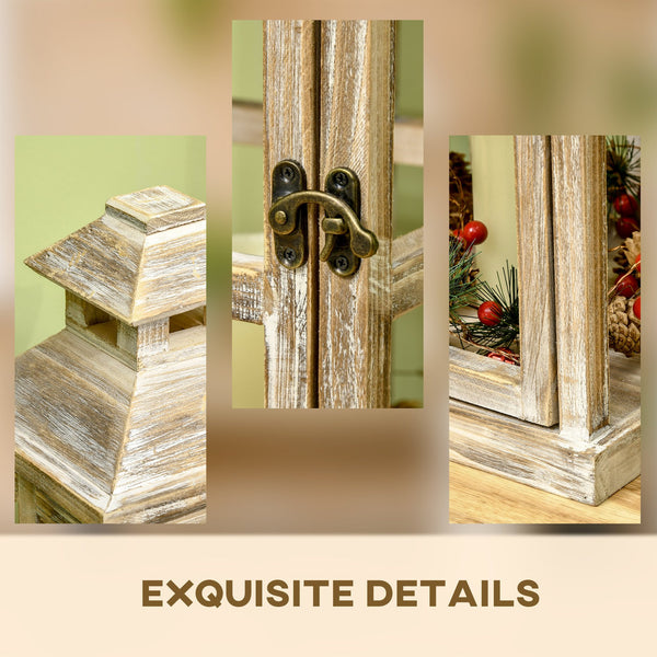 English Elm Homcom Fir Wood Rustic Lantern Set of Two Farmhouse Decor for Mantel or Porch W2225P217278