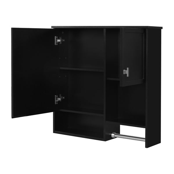 English Elm 29'' Modern Wall Mounted Medicine Cabinet with Mirror, Spacious Adjustable Shelves, Towel Bar and Durable MDF Finish Black N710P209440B