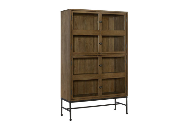 English Elm Bookcase with Glass Paned Doors Hickory Veneer Shelving for Study or Living Room B2699P443194