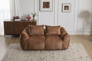 English Elm Giant Ultra Soft Fluffy Loveseat Bean Bag Sofa for Adults, Oversized Shredded Foam Couch with Pillows Brown W3723P353895
