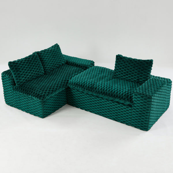 English Elm Green Turtle Velvet Sofa: Convertible Twin-Seat L-Shaped Chaise For Cozy Living Rooms & Small Spaces W3371S00041