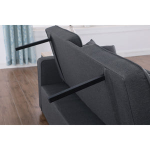 English Elm Linen Convertible Sleeper Loveseat with USB Ports, Cup Holders & Storage Pockets — Dark Gray Comfort B016S00047