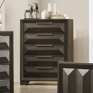 English Elm Transitional Espresso 5 Drawer Chest Dovetail Joinery Bracket Feet Bedroom Storage B2741P371018