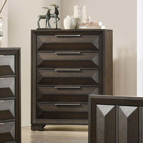English Elm Transitional Espresso 5 Drawer Chest Dovetail Joinery Bracket Feet Bedroom Storage B2741P371018