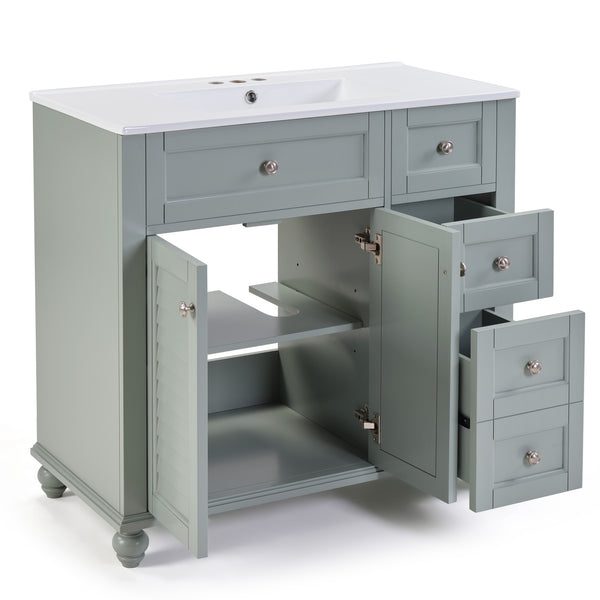 English Elm 36" Modern Grey Bathroom Vanity with Ceramic Sink, Solid Wood Frame, Soft-Close Drawers, Organizer Storage Blue+Grey W2896P344088