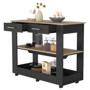 English Elm Brooklyn Rustic Kitchen Island with Concealed Shelves and Walnut Accents for Stylish Storage and Prep Multicolor 50 L x 25 W x 6 H B128P148885