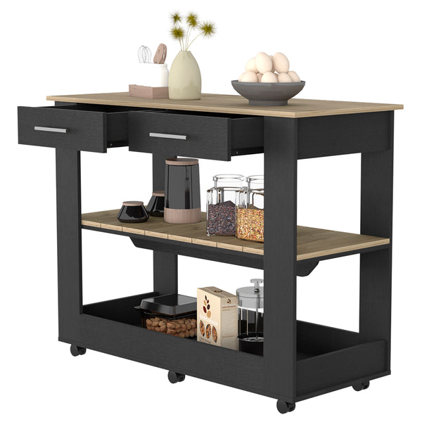 English Elm Brooklyn Rustic Kitchen Island with Concealed Shelves and Walnut Accents for Stylish Storage and Prep Multicolor 50 L x 25 W x 6 H B128P148885