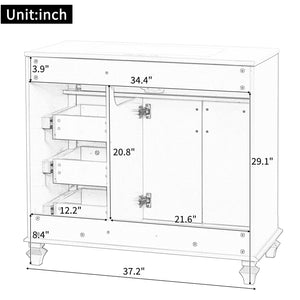 English Elm 36" Modern Bathroom Vanity with Ceramic Sink, Gold Handles, Flip-Out Drawer & Soft-Close Doors White N725P283623K