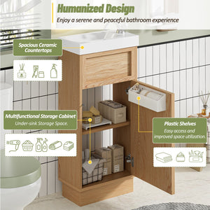 English Elm 15.75" Rustic Bathroom Vanity with Reversible Resin Sink, Soft-Close Door, Adjustable Shelf, Compact Elegance N729P285513N