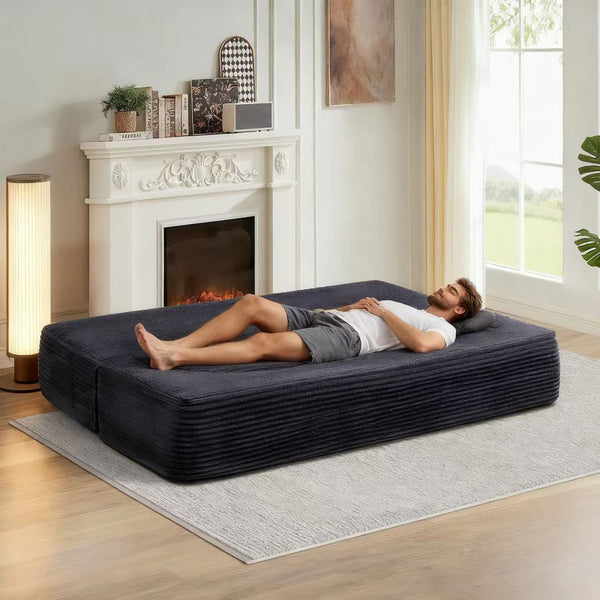 English Elm Folding Floor Futon Sofa Sleeper in Plush Teddy Velvet for Studio or Guest Rooms W3739P368636