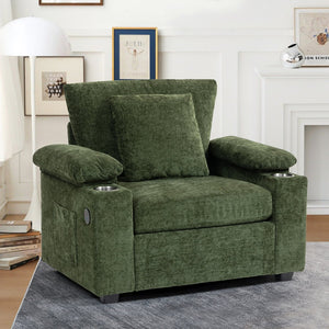 English Elm Ergonomic Oversized Chenille Accent Chair with Lumbar Support and Usb Charging Port W2606P255581