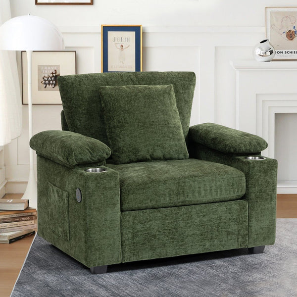 English Elm Ergonomic Oversized Chenille Accent Chair with Lumbar Support and Usb Charging Port W2606P255581