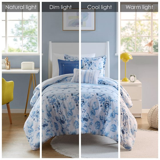 English Elm Twin/Twin Floral Striped Comforter Set with Anti-Microbial Microfiber, Plush Fill, Decorative Pillows Multicolor 19.68 L x 12.99 W x 7.09 H B035P203249