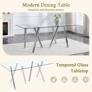 English Elm 71-inch Tempered Glass Dining Table Electroplated Metal Base Open Airy Modern Style White W3875S00005