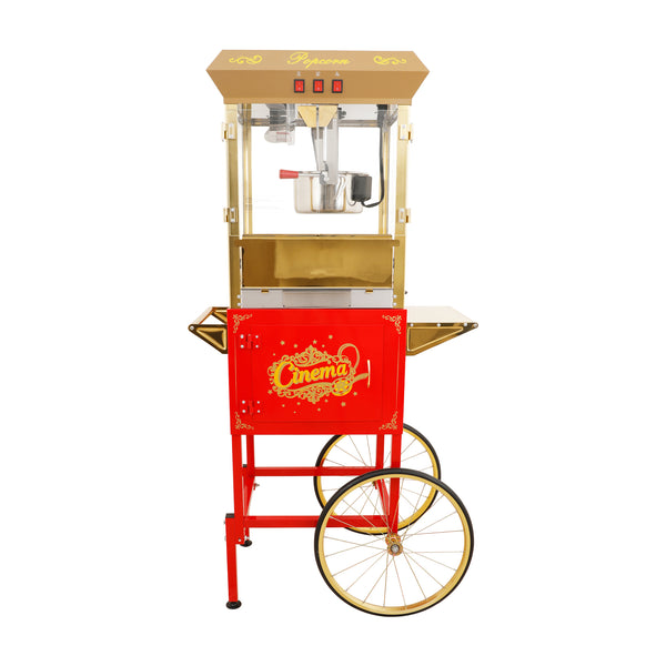 English Elm 16oz Commercial Popcorn Machine with Steel Cart Tempered Glass and 3 Switch Panel Golden,Red W2841P337587