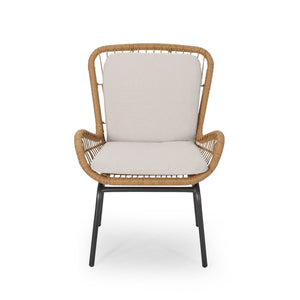 English Elm Christopher Knight Home® - Mccaskill Patio Chair Set of 2 with Water-Resistant Cushions, Durable Rattan Weave & Iron Frame Stability Light Brown 64877.00LBRN