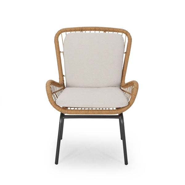 English Elm Christopher Knight Home® - Mccaskill Patio Chair Set of 2 with Water-Resistant Cushions, Durable Rattan Weave & Iron Frame Stability Light Brown 64877.00LBRN