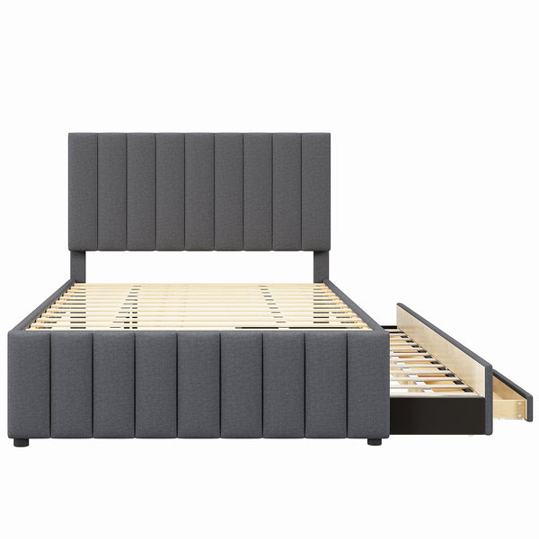 English Elm Full Upholstered Platform Bed with Twin Trundle and 3 Drawers, Linen Comfort, Sturdy Wood Frame Gray SF000249AAE
