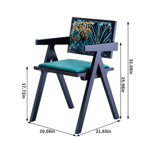 English Elm 2 Elegant Black Rubberwood Dining Chairs With Armrests - Medieval Style, Comfortable Rattan Seats W2720P237608