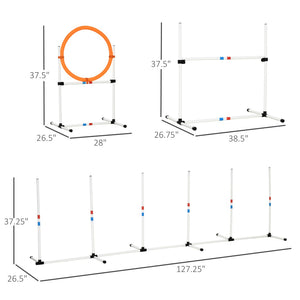 English Elm Pawhut 3Pc Dog Agility Set - Adjustable Hurdle, Hoop & Weave Poles For Fun Fitness & Training! W2225P200582-GIGA