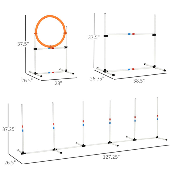 English Elm Pawhut 3Pc Dog Agility Set - Adjustable Hurdle, Hoop & Weave Poles For Fun Fitness & Training! W2225P200582-GIGA