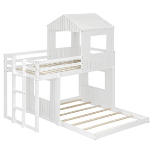 English Elm Wooden Twin Over Full Bunk Bed Farmhouse Playhouse Design with Ladder Guardrails LT000327AAK-1