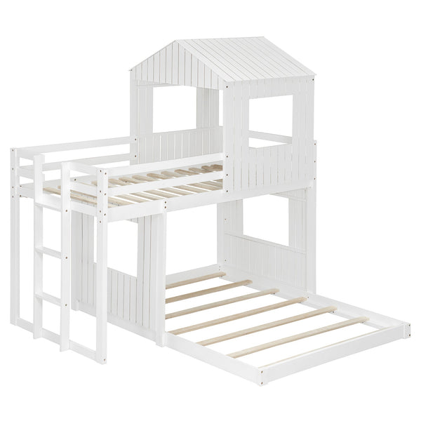 English Elm Wooden Twin Over Full Bunk Bed Farmhouse Playhouse Design with Ladder Guardrails LT000327AAK-1