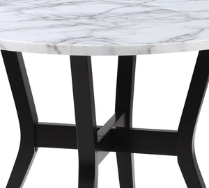 English Elm Kusa 5PC Dining Set with Engineered Stone Marble Top, Black Linen Chairs, Durable Bentwood Frame B2726P250499