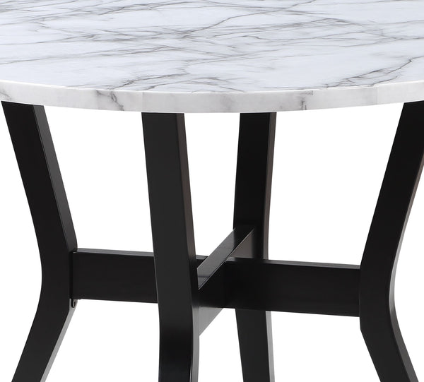 English Elm Kusa 5PC Dining Set with Engineered Stone Marble Top, Black Linen Chairs, Durable Bentwood Frame B2726P250499