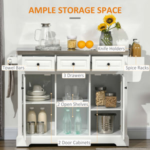 English Elm HOMCOM Stainless Steel Top Rolling Kitchen Island Cart with Drawers, Spice Rack, Cabinets, White W2225P200673