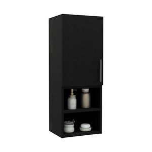 English Elm Medicine Single Door Cabinet with Soft-Close Hinges, Engineered Wood, Open Shelf and Two Interiors Black 22.44 L x 16.14 W x 5.91 H B097132933
